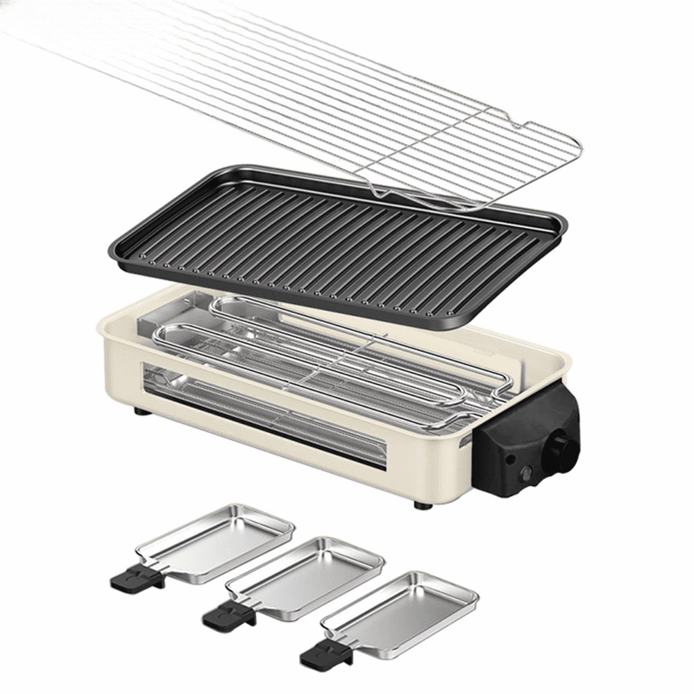 Nonstick Electric Grill Pan with Removable Grease Tray and Adjustable Heat Control