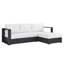 Modular Lounge Sectional Sofa Set, Gray White, Aluminum Metal, Outdoor Patio Balcony Cafe Bistro Garden Hospitality Restaurant, Modern Contemporary HB36632