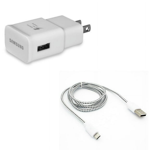 MicroUSB 6ft USB Cable w Adaptive Fast Home Charger K6K for Samsung Galaxy J7 Perx, S7 Edge S6 Edge  Edge Active S5 Active, S4 Active (GT-i9295) S3 On5 Express Prime Note Edge Core Prime 5 4 3