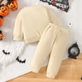 thumbnail image 5 of LIIPEE Girls Outfits Halloween Cartoon Letter Graphic Embroidery Long Sleeve Round Neck Sweatshirt Sweatpants Set Versatile Casual Daily Party Photoshoot Outfit,Beige,9-12 Months, 5 of 9
