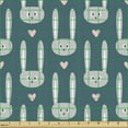 thumbnail image 2 of Ambesonne Cartoon Fabric by the Yard Upholstery, Funny Rabbit Faces Hearts, 5 Yards, Dark Teal Pale Grey Rose, 2 of 5
