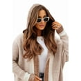 thumbnail image 3 of Women'S Color Block Vertical Striped Open Front Oversized Hooded Long Cardigan Sweaters with Pockets Light Khaki S, 3 of 8