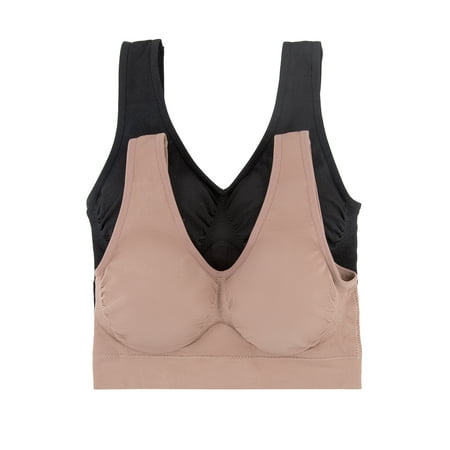 

Paramour by Felina | Body Smooth Seamless Wireless Bralette 2-Pack (Black Rose Tan XX-Large)
