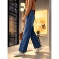 thumbnail image 3 of Women's High‑Rise Wide‑Leg Denim Jeans, Medium Wash Jeans with Square Patch Front Pockets & Wide Cuff Hem, Sizes 4‑18, 3 of 7