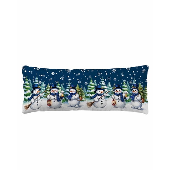 Navy Blue White Snowman Christmas Body Pillow Cover 20 x 54 Inch Decorative Pillow Cover Xmas Tree Snowflake Winter Lumbar Pillowcase Seasonal Rectangle Cushion Case for Couch Sofa Bed Living Room
