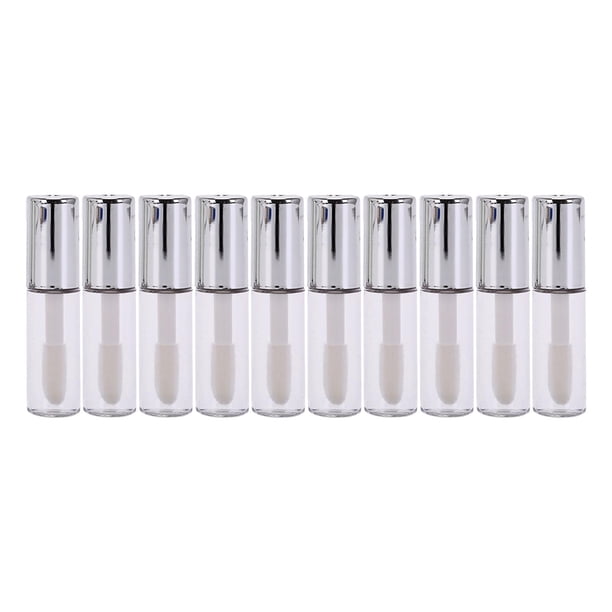 10 piezas de 1,2 ml Mini envases reutilizables transparentes vacíos para brillo de labios de viaje vacíos para labios Plata