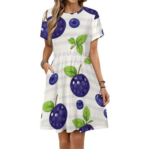 Blueberry Pattern Design Short Sleeve Dress Summer Women Clothes Dress for Women Dresses