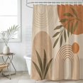 thumbnail image 4 of Boho Leaves Bathroom Shower Curtains with 12 Hooks Polyester Waterproof Shower Curtain for Stalls and Bathtubs Middle Century Vintage Terracotta Lines Decorative Bathroom Privacy Curtain 54x78 Inches, 4 of 9