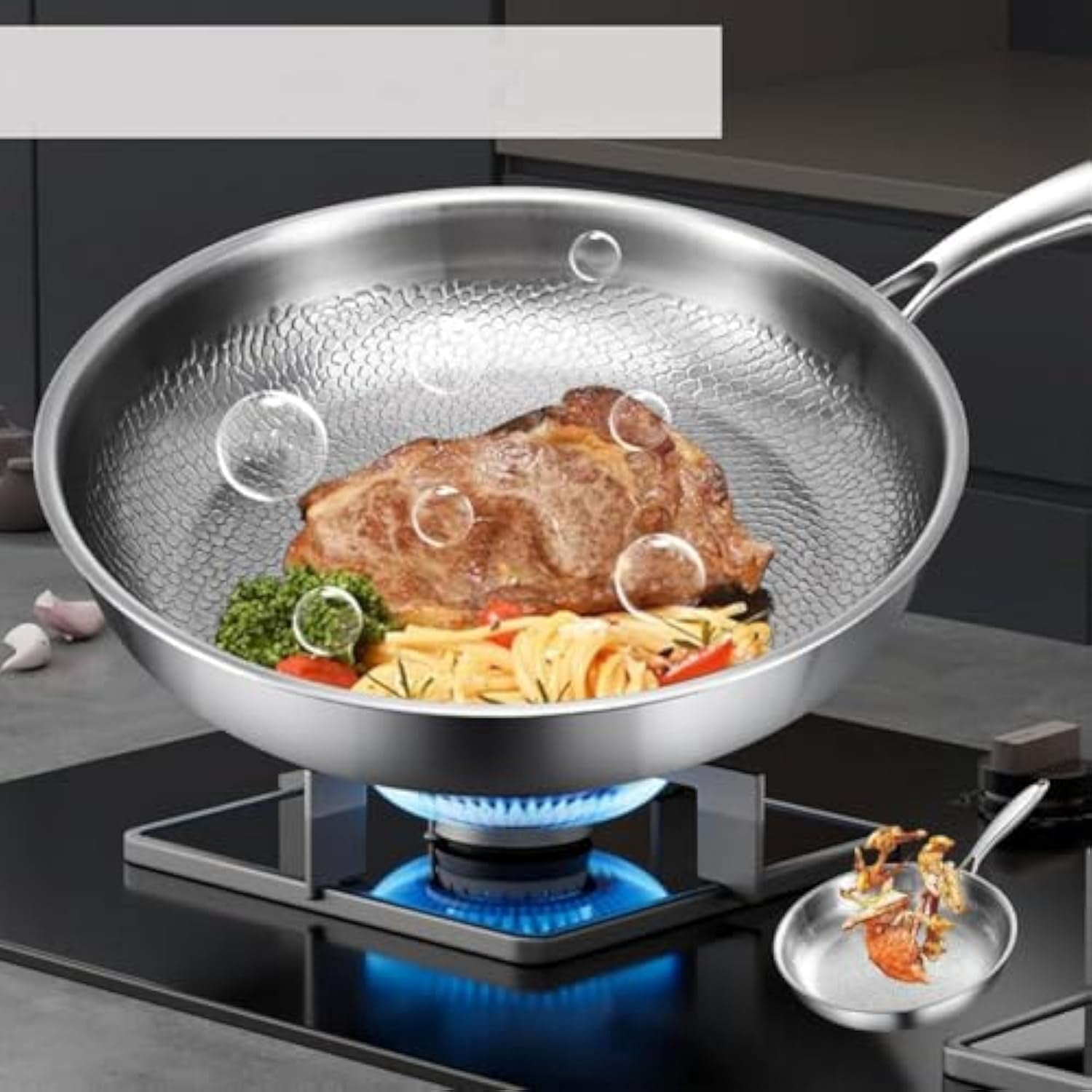 2025 New Titanium Pan, Pure Titanium Pro Frying Pan with Lid, Hammered Non Stick Fry Pan - Fast & Even Heating, Oven-Safe Up to 750°F, Dishwasher Safe, for Every Cooktop (With Lid,11.8in)
