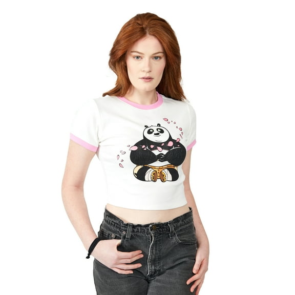 Kung Fu Panda Po Flower Petals Crew Neck Short Sleeve Women's White Baby Tee XXL