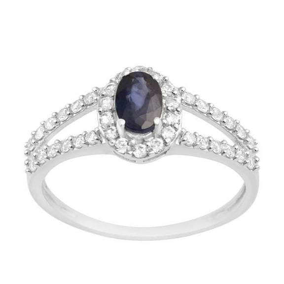0.50 Ctw Oval Shape Blue Sapphire 925 Sterling Silver Solitaire Halo Women Engagement Ring