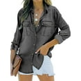 thumbnail image 2 of Long Sleeve Women Casual Button Denim Blouse With Pocket, 2 of 4