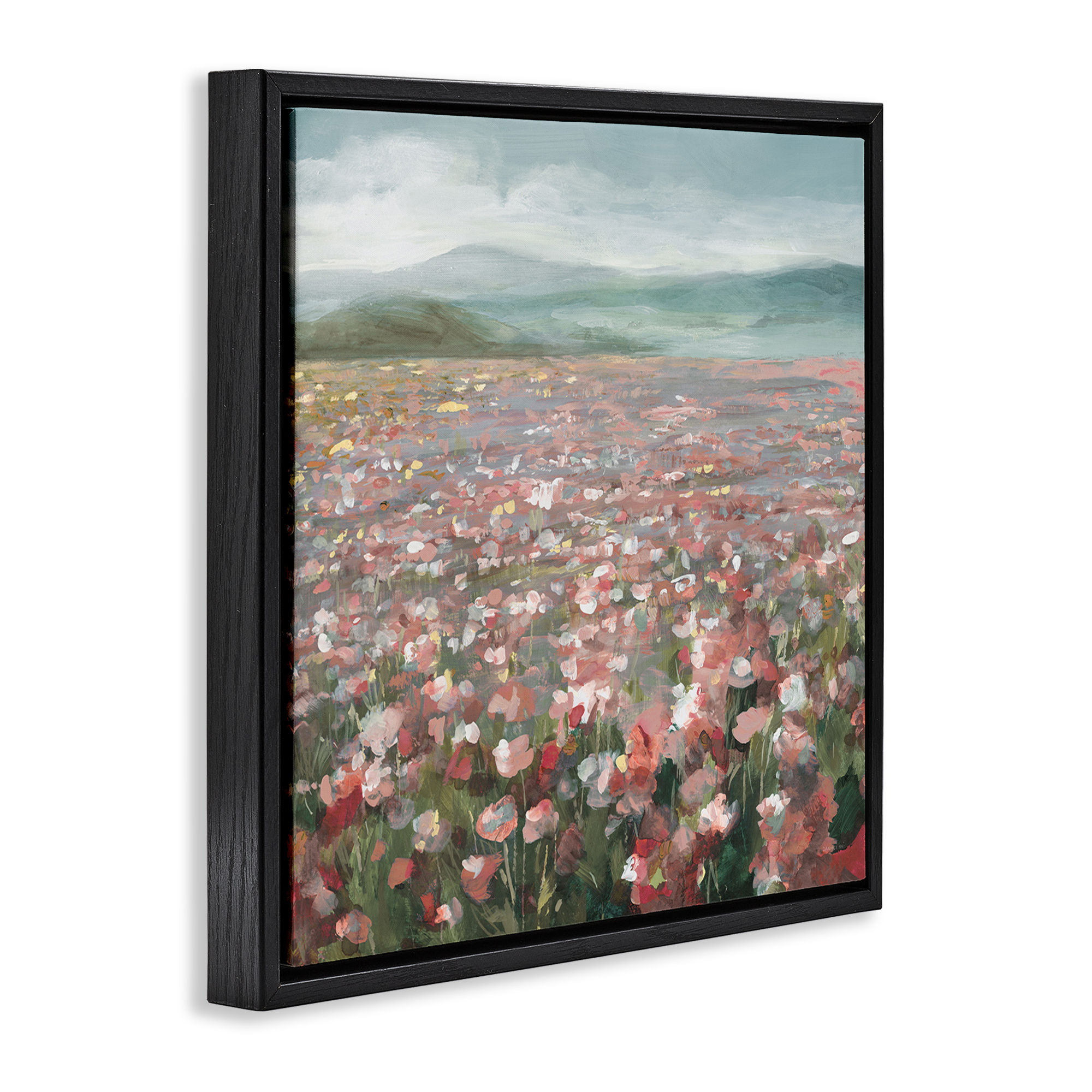 Stupell Industries Soft Headland Wildflowers Landscape Painting Black Floater Framed Art Print Wall Art, 18 x 18