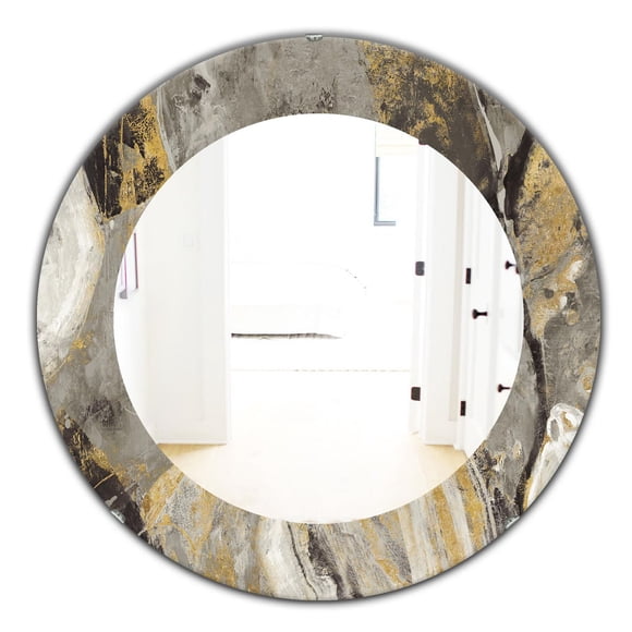 Designart 'Painted Gold Stone' Traditional Mirror - Oval or Round Wall Mirror - 24x24