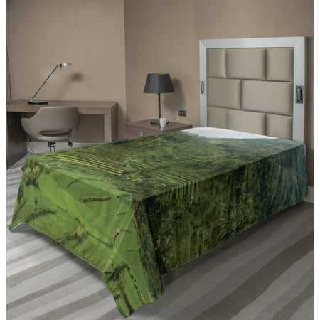 Balinese Flat Sheet, Terraced Rice Paddies in Hillside Tropical Valley Farming Life Agriculture Theme, Soft Comfortable Top Sheet Decorative Bedding 1 Piece, 6 Sizes, Green, by Ambesonne