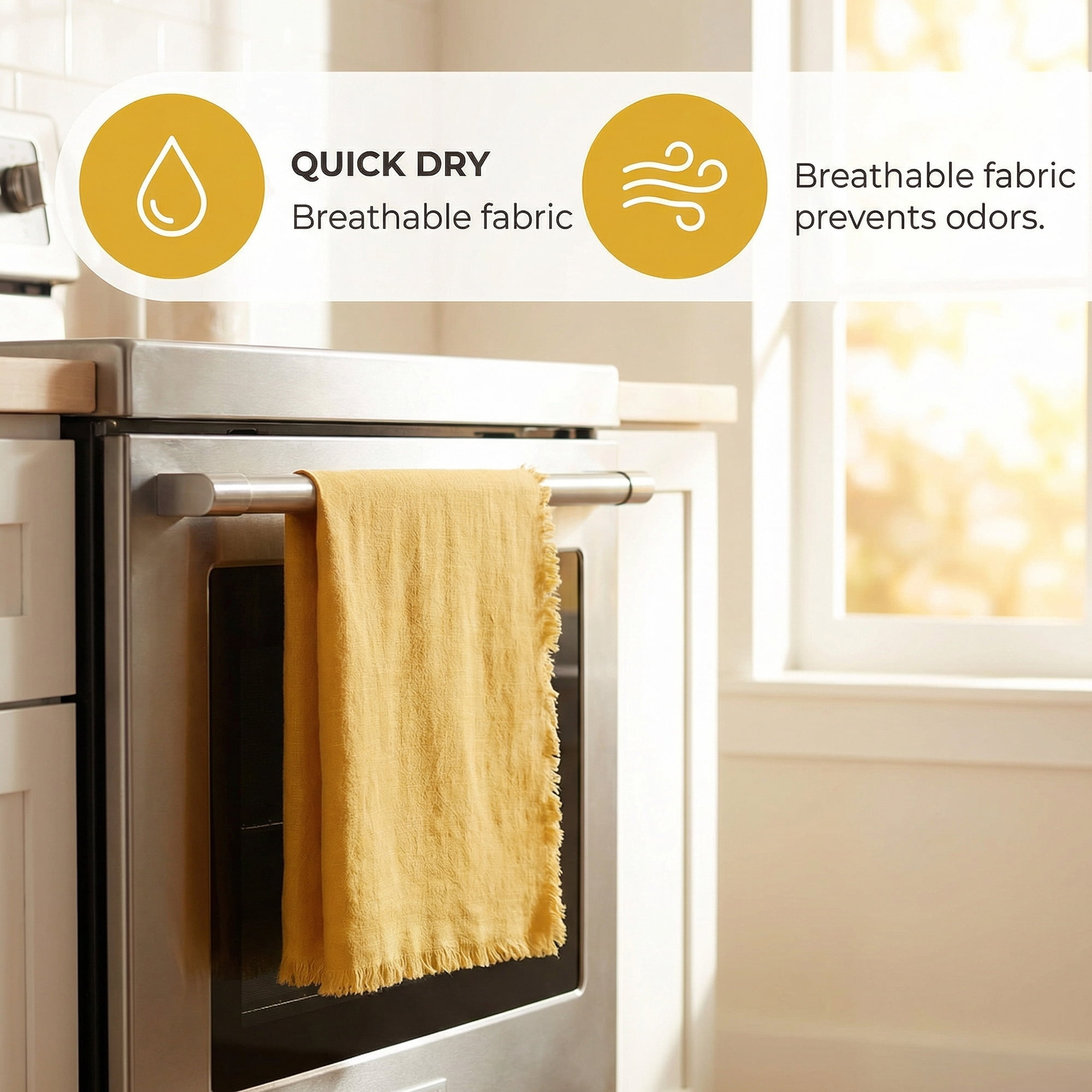 Unique Bargains Cotton Linen Quick Dry Kitchen Towels 4 Pack Yellow 18" x 18"