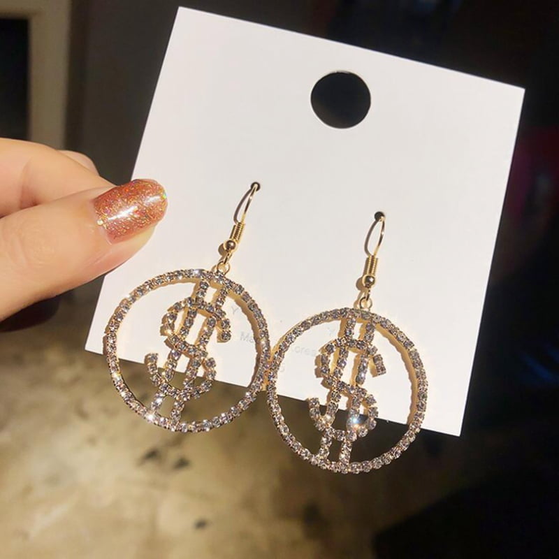 HEQU9117 Crystal US Dollar Money Earrings Shape Drop Unique Design