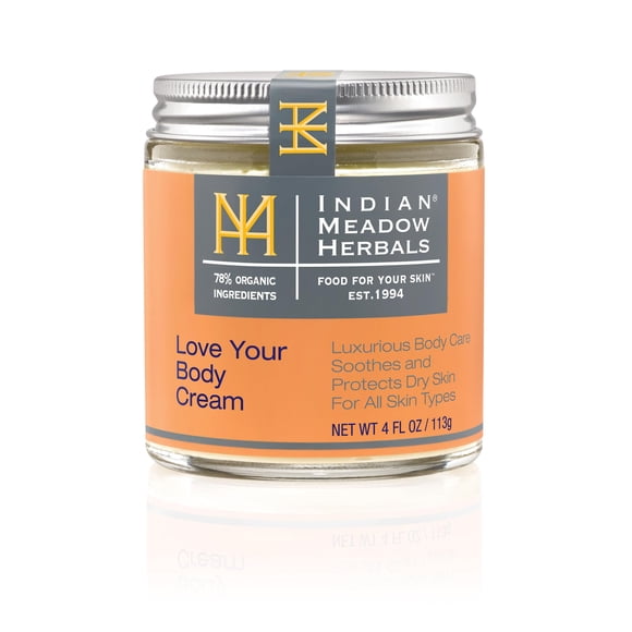 Indian Meadow Herbals Love Your Body Cream (4 oz) - Lujosa crema ultra reparadora que alivia y protege la piel seca con picazón y la piel sensible y escamosa. Para rostro y cuerpo.
