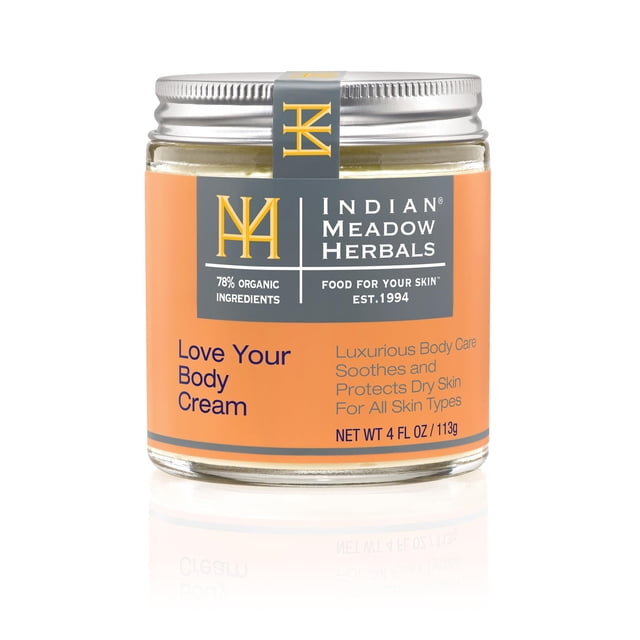 Indian Meadow Herbals Love Your Body Cream (4 oz) - Lujosa crema ultra reparadora que alivia y protege la piel seca con picazón y la piel sensible y escamosa. Para rostro y cuerpo.