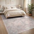 thumbnail image 3 of ODIKA Pink Boho Ribbon Border Alfombra Para Cuarto Scattered Flowing Dynamic for King Size Bedroom, Master Suite, Under Bed, Foldable Easy Care, 3 of 7