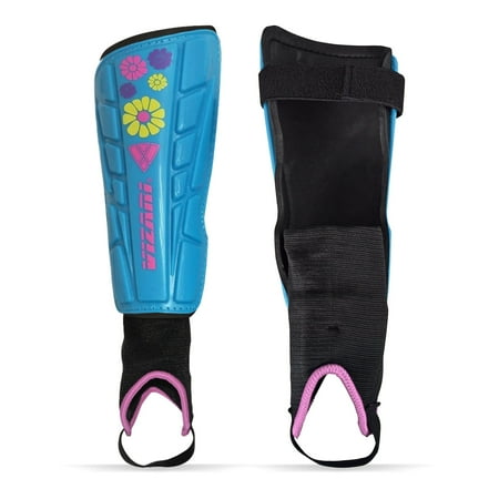 Vizari Blossom Soccer Shin Guards for Kids, Youth, and Adults | Lightweight Protective Gear with Stylish Design - BLUE, L