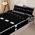 thumbnail image 3 of Castle Fairy Race Checkered Pattern Zipper Twin Comforter Sets with Fitted Sheet and 2 Pillowcases,Minimalist Track Print Zipper Bedding Set,Black White,4-Piece,Black Reversible, 3 of 6