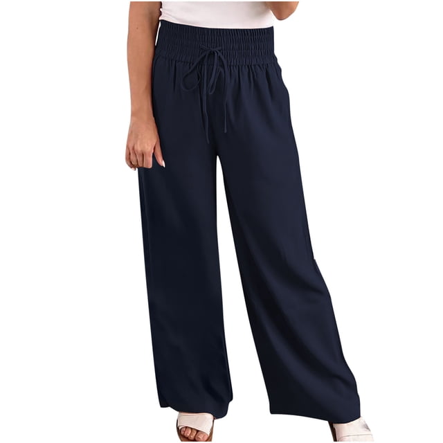 Lightweight Summer Pants Women Fashion Womens Spring and Summer Versatile Wide Leg Tunneled Waist Solid Color Lace Up Wide Leg Pants Womens Summer Pants Lightweight
