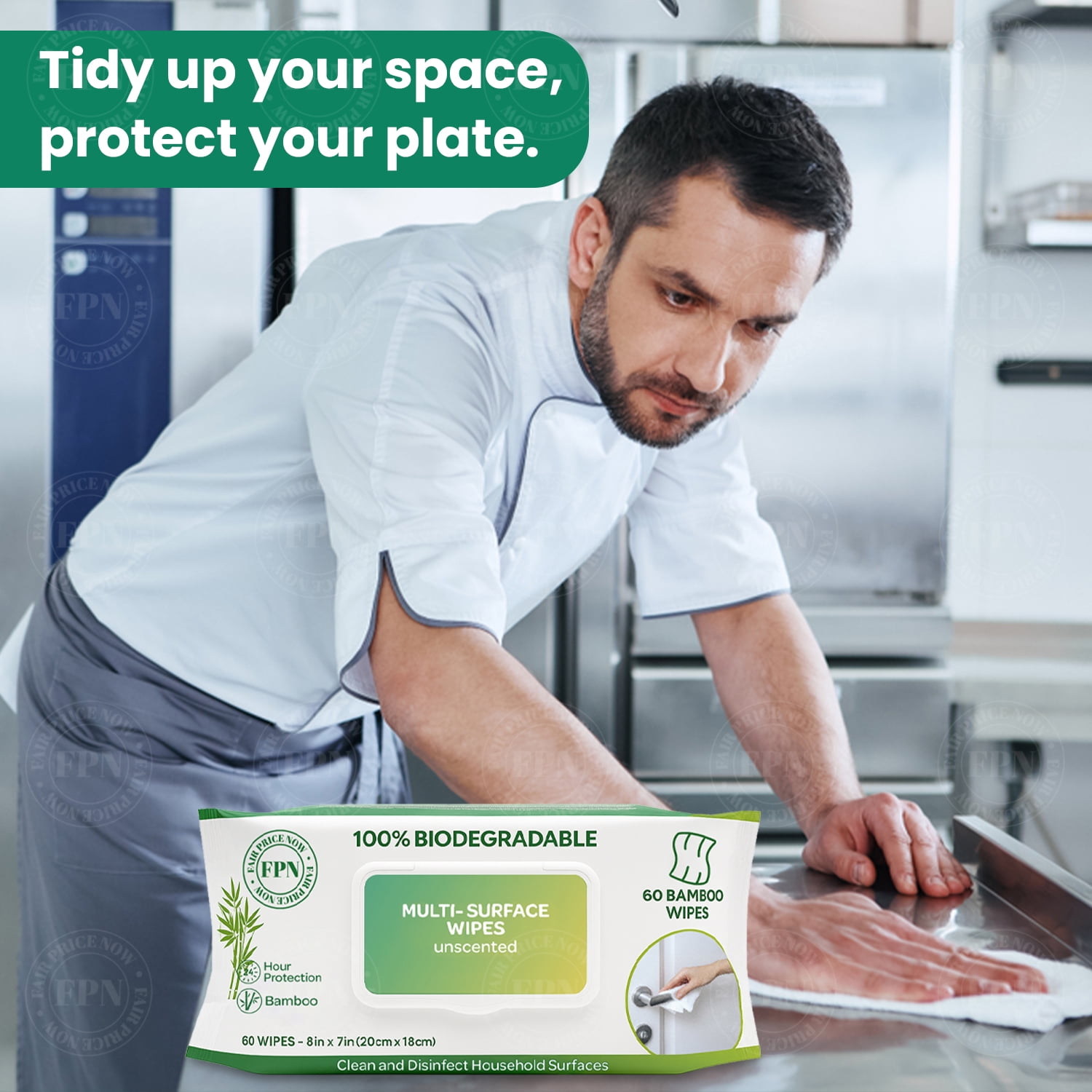 FPN Multi-Surface Wipes 7x8 in, 4CT 240 Wipes– Kills Germs – Residue-Free, No Bleach – Safe for Home, Office, Travel – Unscented