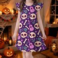 thumbnail image 3 of LRen Girls Halloween Dress, Kids Ghost Pumpkin Print Holiday Clothes, Soft Flutter Sleeve Halloween Dress for Kids Girls, 3 of 5
