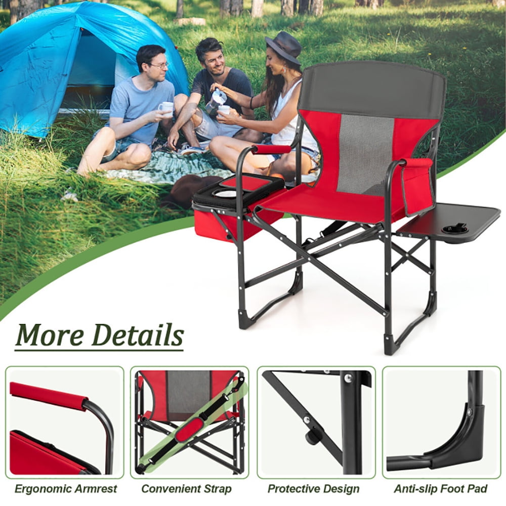 Aimee Lii Folding Camping Directors Chair with Cooler Bag and Side Table, Portable Chairs for Adults, Comfy Outdoor Chair, Red