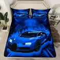 thumbnail image 2 of Homewish Cartoon Blue Automobile Bed Sheets for Boys, Modern Extreme Sport King Sheets, Futuristic Race Car Sheet Set, Super Cozy Room Decor, 4 Pieces, 2 of 7