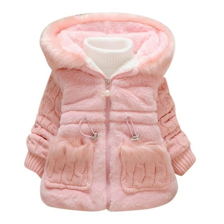

Toddler Kids Baby Girls Fleece Lined Coat Hooded Faux Fur Knited Warm Jacket Fall Winter Thick Hoodies Snowsuit Outerwear with Pockets