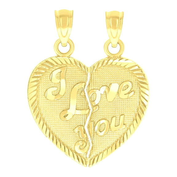 10k Yellow Gold Womens Textured I Love You Break Apart Heart Charm Pendant for Women