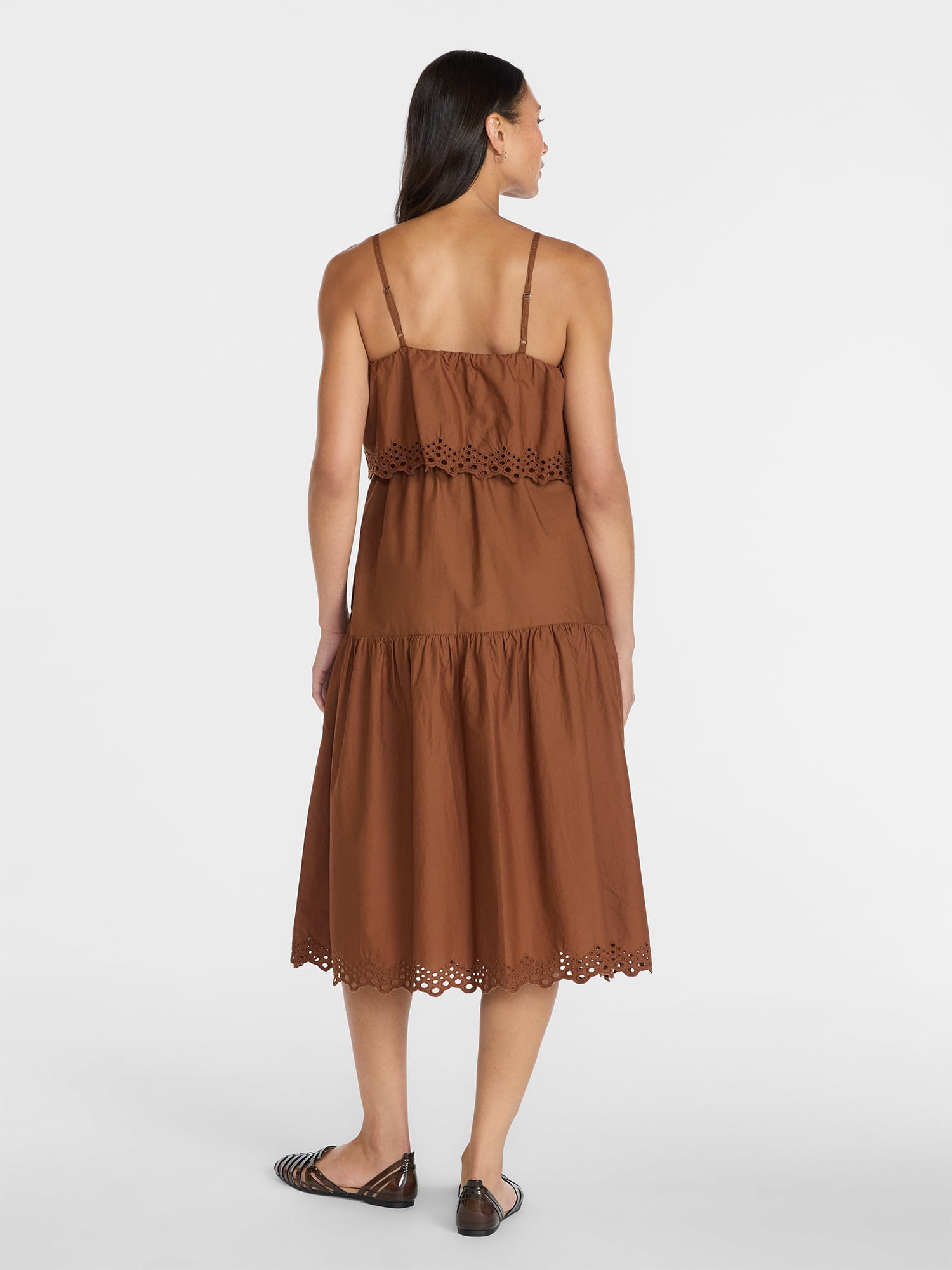 Time and Tru Women's and Women's Plus Sleeveless Cotton Midi Dress with Eyelet Trim, Sizes XS-4X