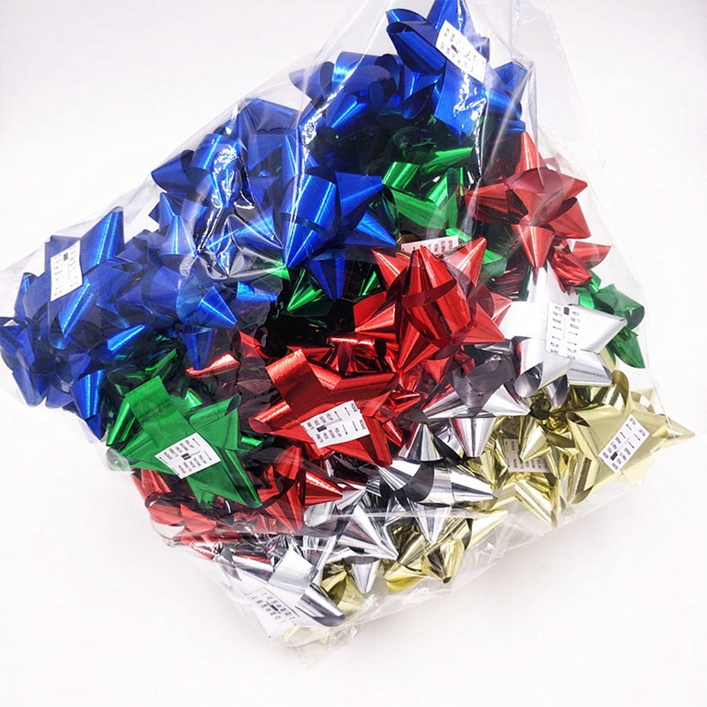 3 Inch Gift Bow Holiday Set (100 Bows: Red, Gold, Green, Silver, Blue) for Christmas, Halloween, Birthdays, Gifts