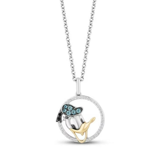 1/10 Ct Blue Topaz & Diamond Donald Duck Pendant Necklace with 18"Chain in 925 Sterling Silver