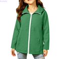 thumbnail image 2 of Kureaily Girls Solid Rain Jacket For Kids Outdoor Outerwear All Weather Coat Easy On/Off De ,kids waterproof zip up jacketSize 9-10 Years ,Green, 2 of 6