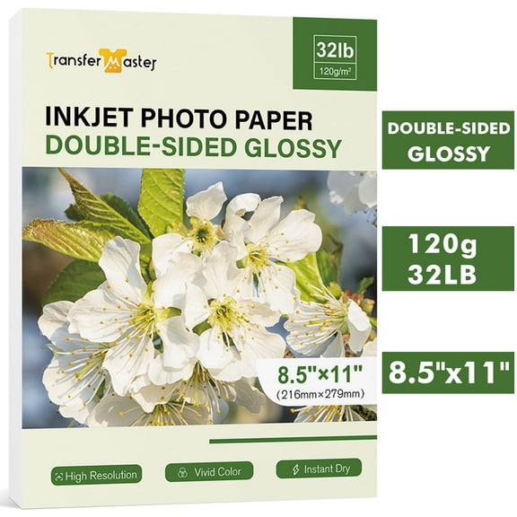 T-Master Double Sided Glossy Printer Paper 8.5x11 32lb Photo Paper for Inkjet Printes Epson, Canon, HP, DIY Brochures, Flyers, Party Favor Bags, 50 Sheets Light Weight Paper