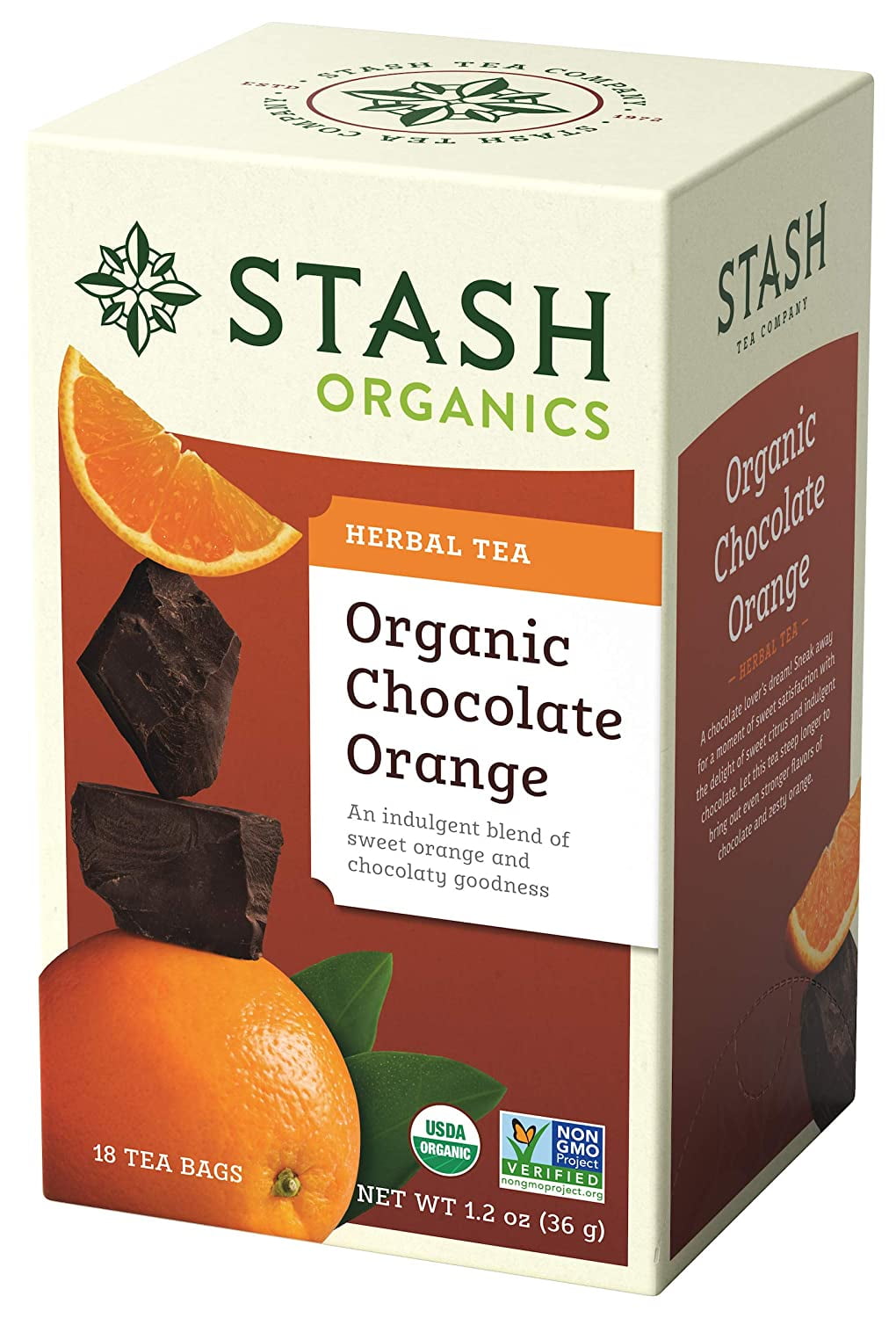 Stash Tea Organic Chocolate Orange Herbal Tea 18 Count Tea Bags in Foil