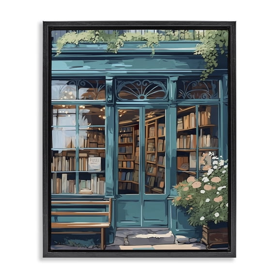 Stupell Industries Book Shop Facade Black Framed Floater Canvas Wall Art, design by LSR Design Studio