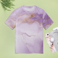 thumbnail image 4 of Marble Blue Greene Purple And Gold Stripes Womens Tops Women's Fashion Casual Short Sleeve Flower Print Round Neck Pullover Top Blouse, 4 of 6