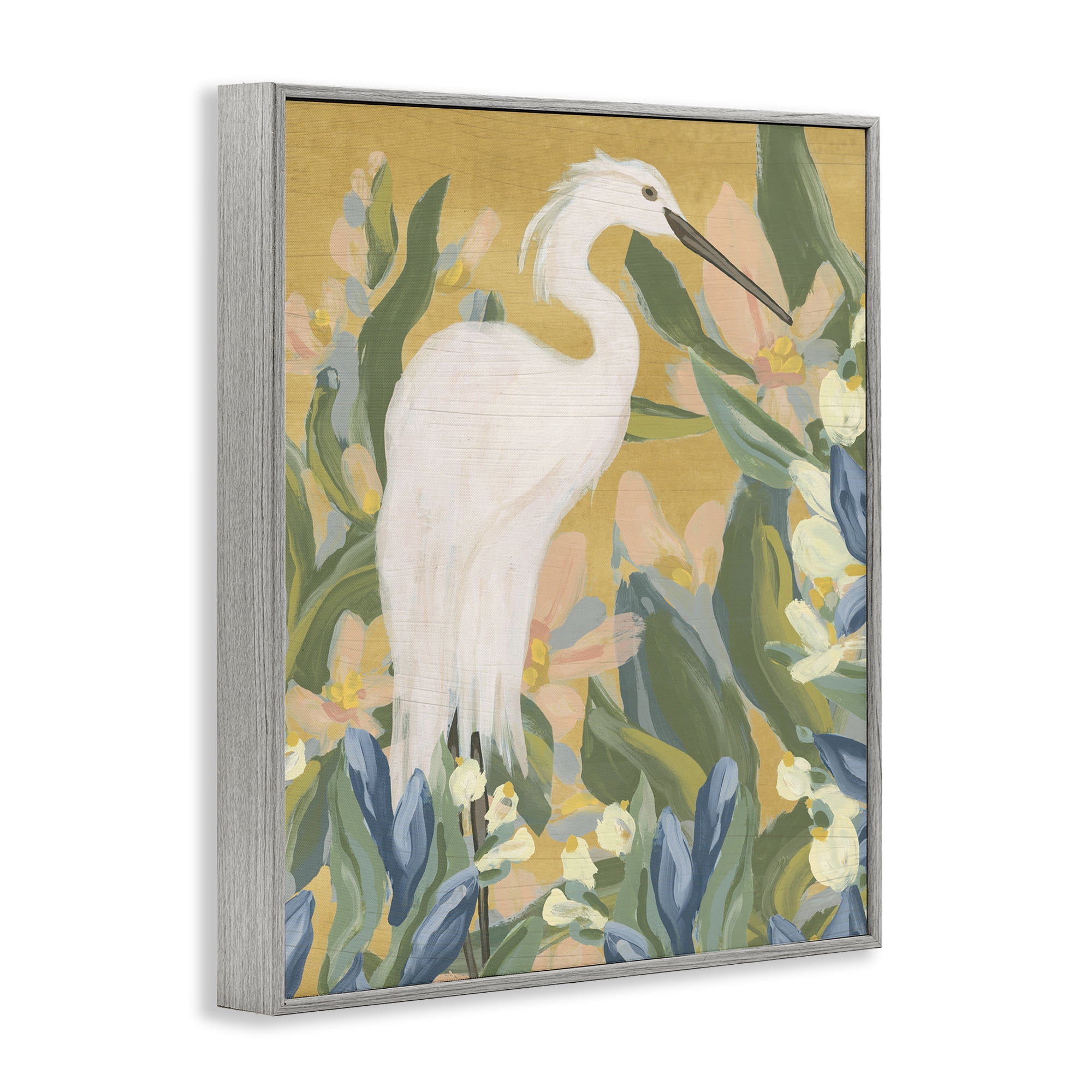Stupell Industries Egret & Lake Vegetation Animals & Insects Painting Gray Framed Art Print Wall Art, 16 x 20