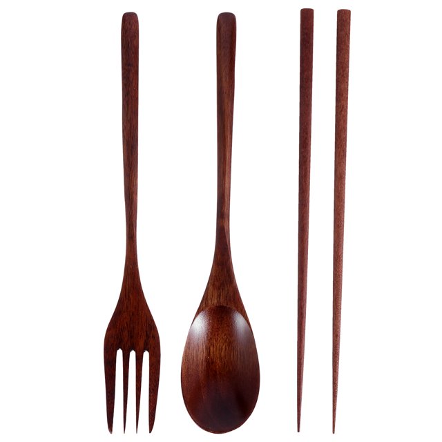 3pcs/Set Wooden Chopsticks Spoon Fork Kitchen Utensils Reusable Tableware Set