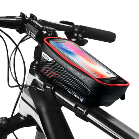 Bike Phone Front Frame Bag - Waterproof Bicycle Top Tube Cycling Phone Mount Pack Storage Bag with Touch Screen Sun Visor Large Capacity Phone Case for Cellphone Below 6.2