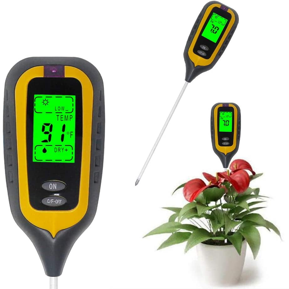 DAMAIE Soil Tester pH Humidity Light Temperature 4 in 1 pH Soil Meter
