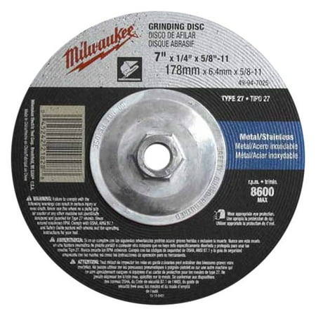 

Milwaukee 49-94-7020 - 7 Type 27 Grinding Wheel (1/4 Thickness 5/8 Arbor Aluminum Oxide)