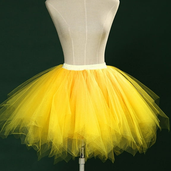 WHLBF Womens Plus Size Skirt Mesh Tulle Princess Elastic Shorts Dancing Skirt Yellow XL(XL)