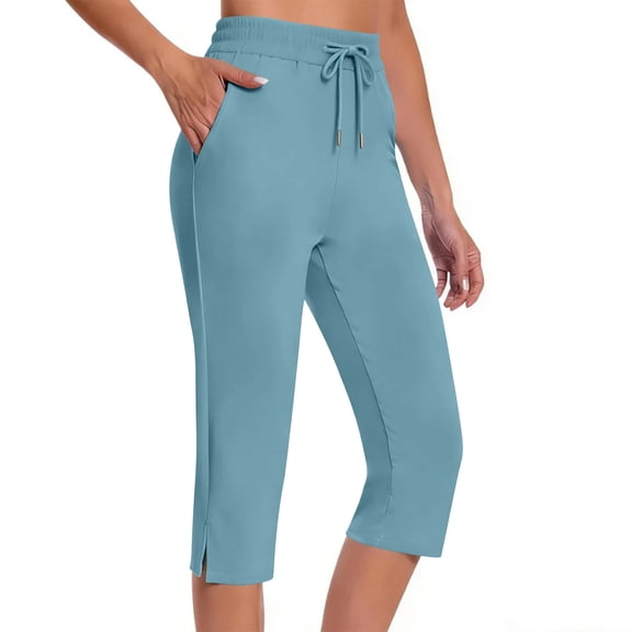 Stamzod Capri Pants for Women Straight Leg Casual Yoga Cropped Pants with Pockets Loose Fit Summer Pants 2026 Light Blue XXL