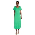 thumbnail image 3 of Time and Tru Women's V-Neck Knit Maxi Dress with Short Sleeves, Sizes XS-XXXL, 3 of 5
