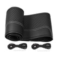 thumbnail image 1 of Funda universal para volante de coche, de piel sintética, color negro, 38cm de diámetro, con aguja e hilo blancos, paquete de 3, 1 of 7